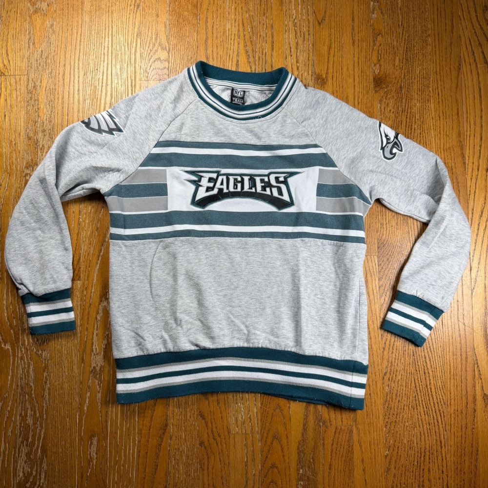 NFL Team Apparel Philadelphia Eagles Sweatshirt Gray Green Striped Pullover M